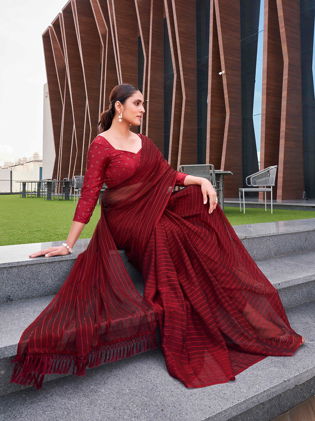 Tikhi Imli Striped Ready to Wear Saree - Distacart