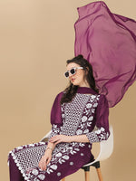 Thumbnail for HERE&NOW Floral Lucknowi Chikankari Embroidered Kurta with Trousers & Dupatta - Distacart