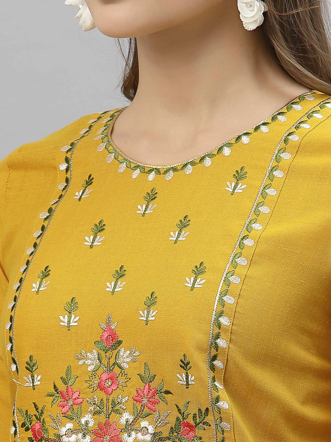 Kalini Women Yellow Floral Embroidered Thread Work Kurta - Distacart