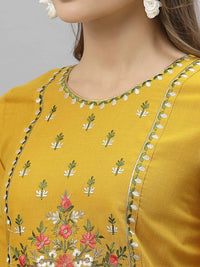 Thumbnail for Kalini Women Yellow Floral Embroidered Thread Work Kurta - Distacart