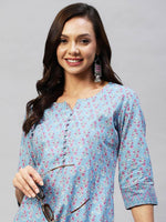 Thumbnail for Kalini Women Blue Ethnic Motifs Printed Kurta with Trousers - Distacart