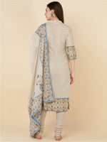 Thumbnail for HERE&NOW Women Beige Printed Pure Cotton Kurta with Churidar & With Dupatta - Distacart