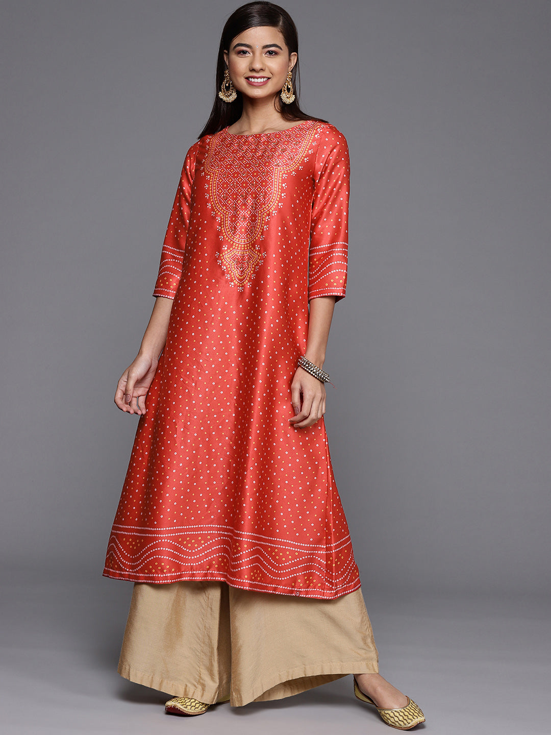 Biba Women Red & Beige Ethnic Motifs Printed Kurta - Distacart