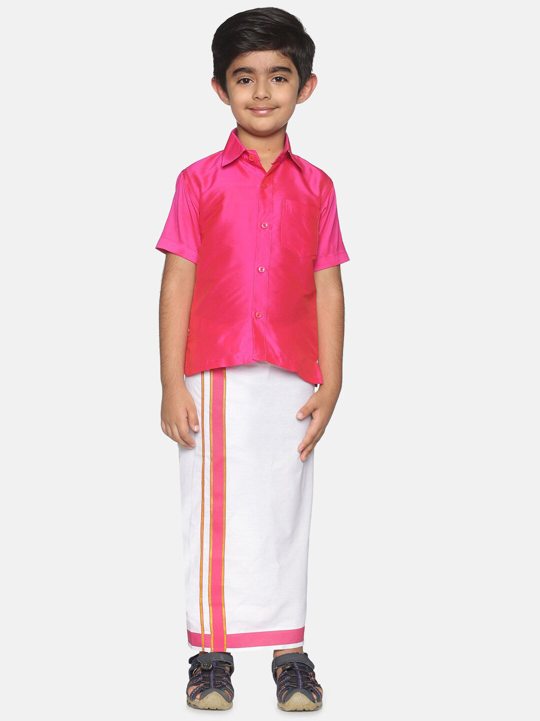 Sethukrishna Boys Pink & White Shirt with Veshti Set - Distacart