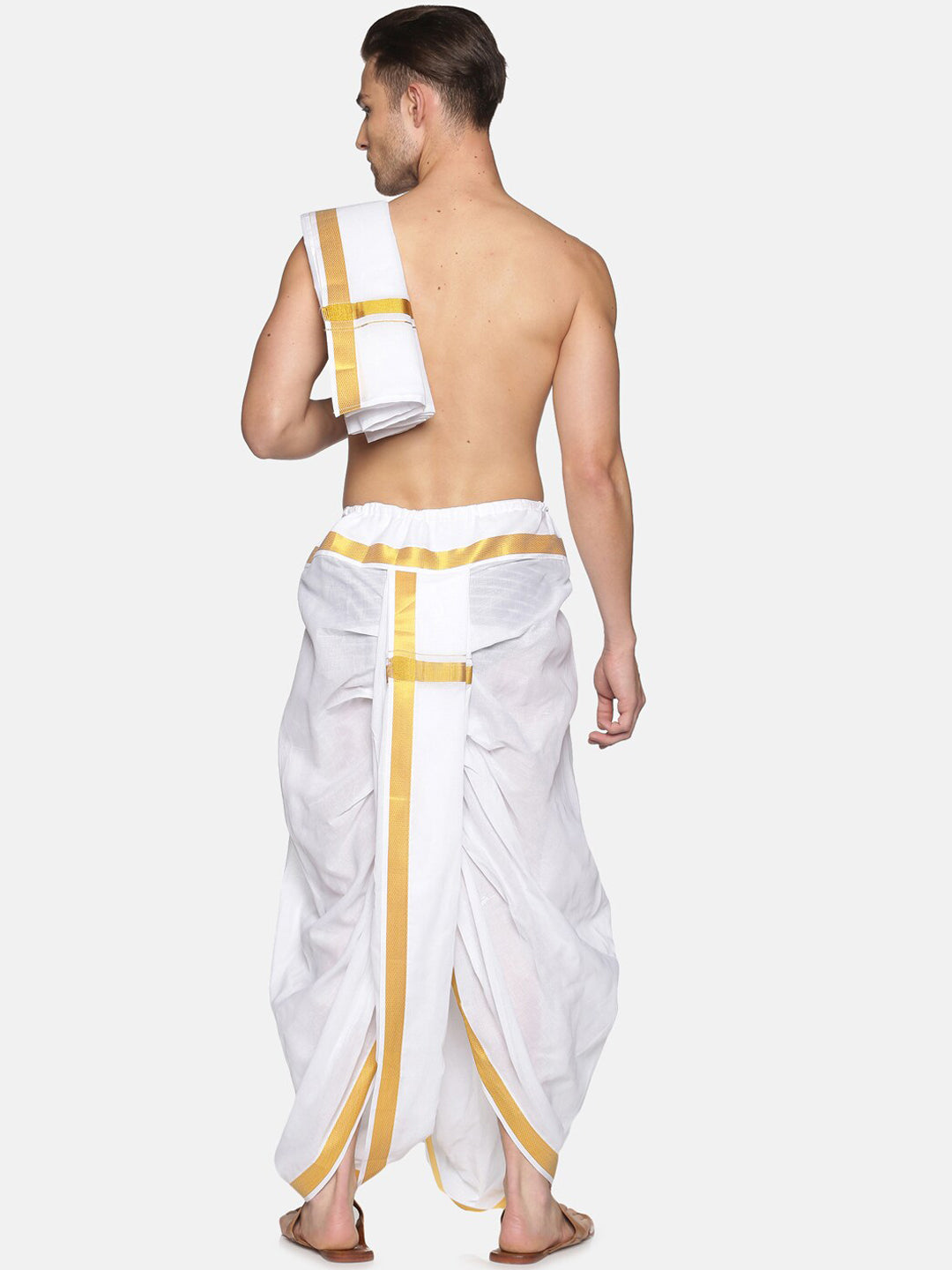 Sethukrishna Men White & Gold-Toned Solid Ready Made Dhoti Pants - Distacart