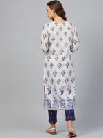 Thumbnail for Biba Women White & Navy Blue Printed Kurta with Trousers - Distacart