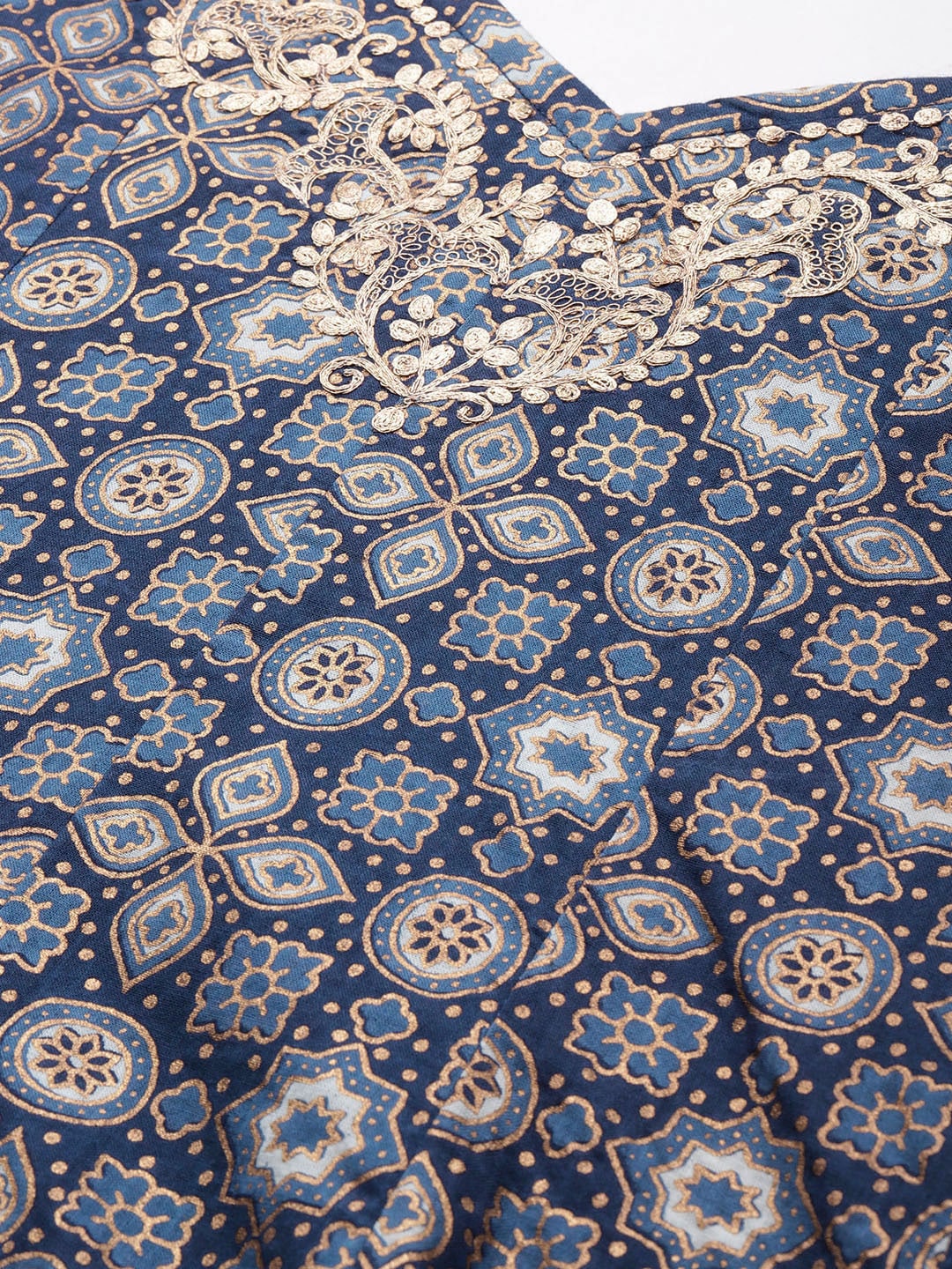 HERE&NOW Ethnic Embroidered & Printed Pure Cotton Anarkali Kurta with Trousers & Dupatta - Distacart