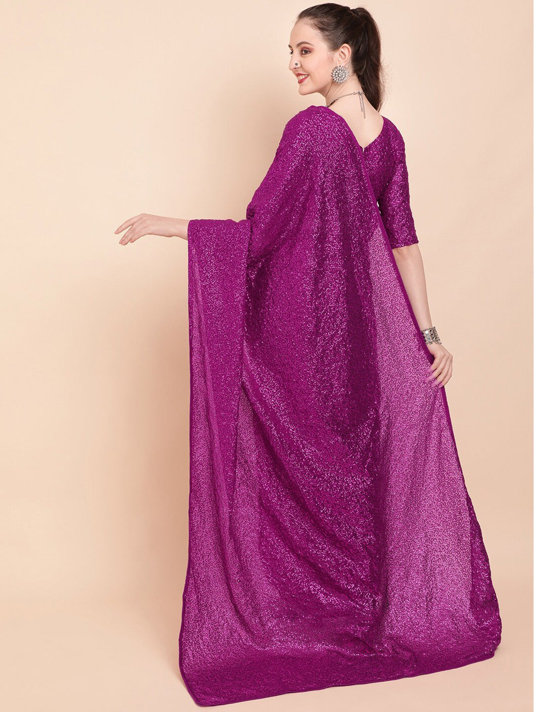 Sangria Sequinned Pure Georgette Party Saree - Distacart