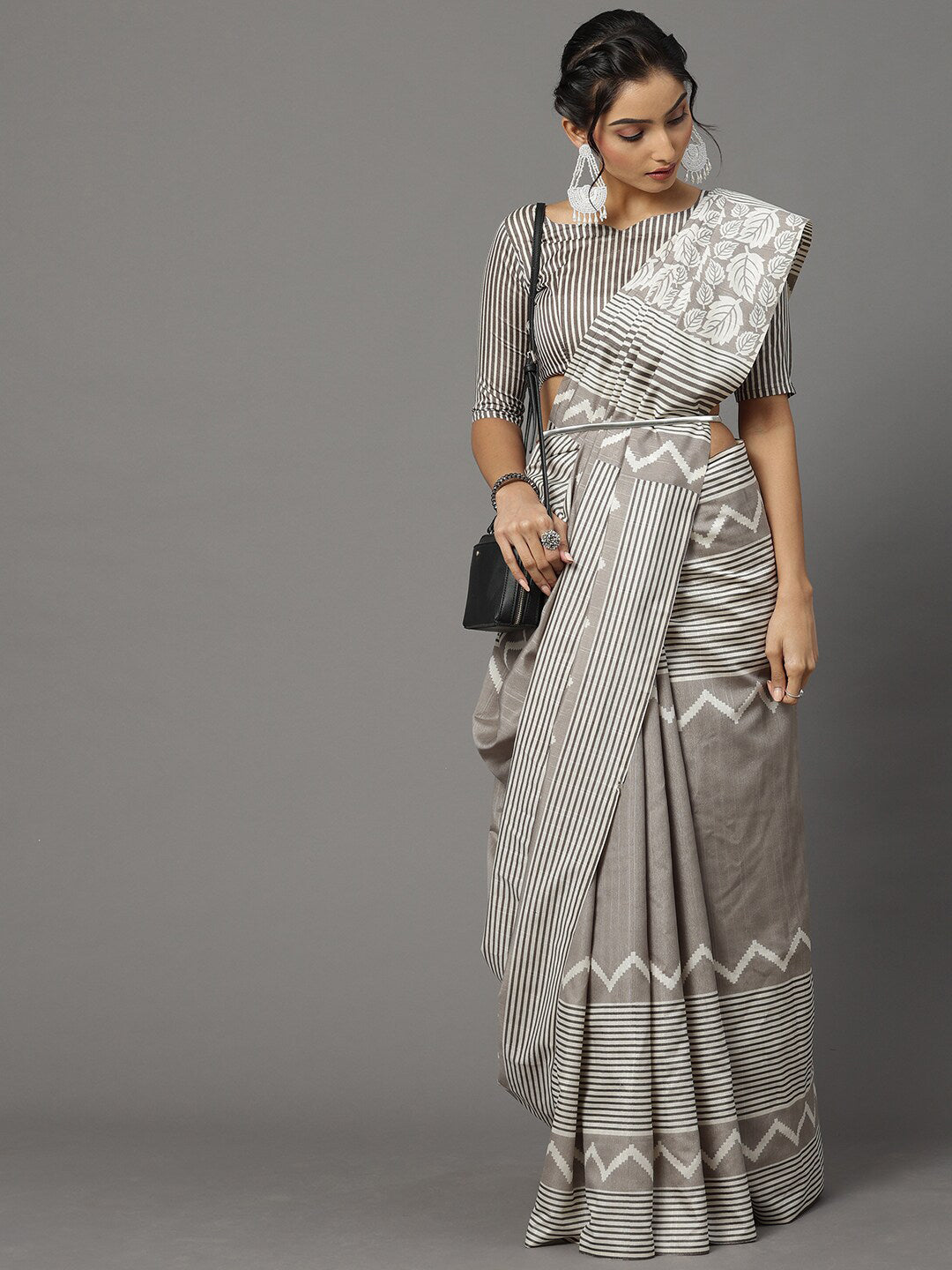 Mitera Grey & Off White Art Silk Bhagalpuri Saree - Distacart