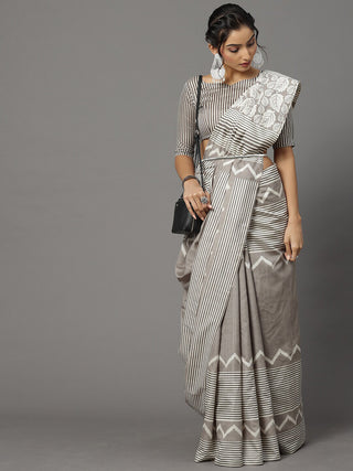 Mitera Grey & Off White Art Silk Bhagalpuri Saree - Distacart