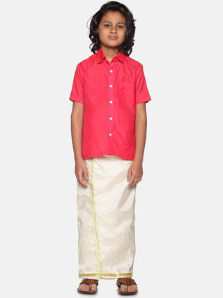 Sethukrishna Boys Rose & White Shirt & Dhoti - Distacart
