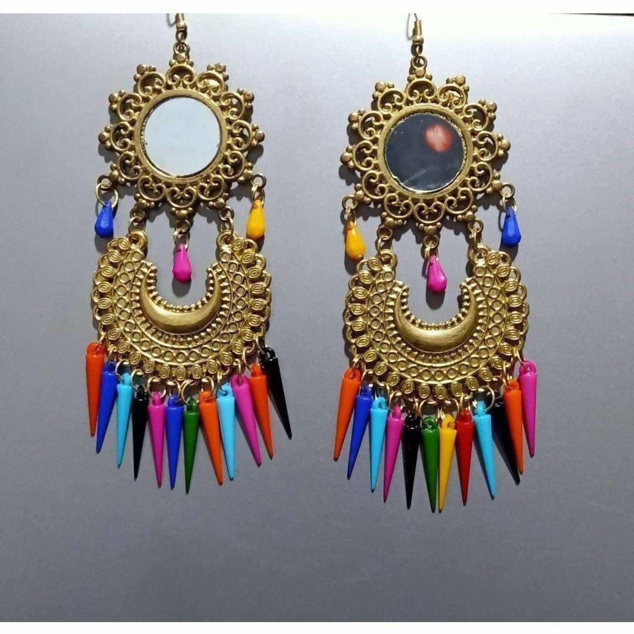 Beautiful Latest Gold Color Chandbali Afghani Earrings With Multicolor Pearls