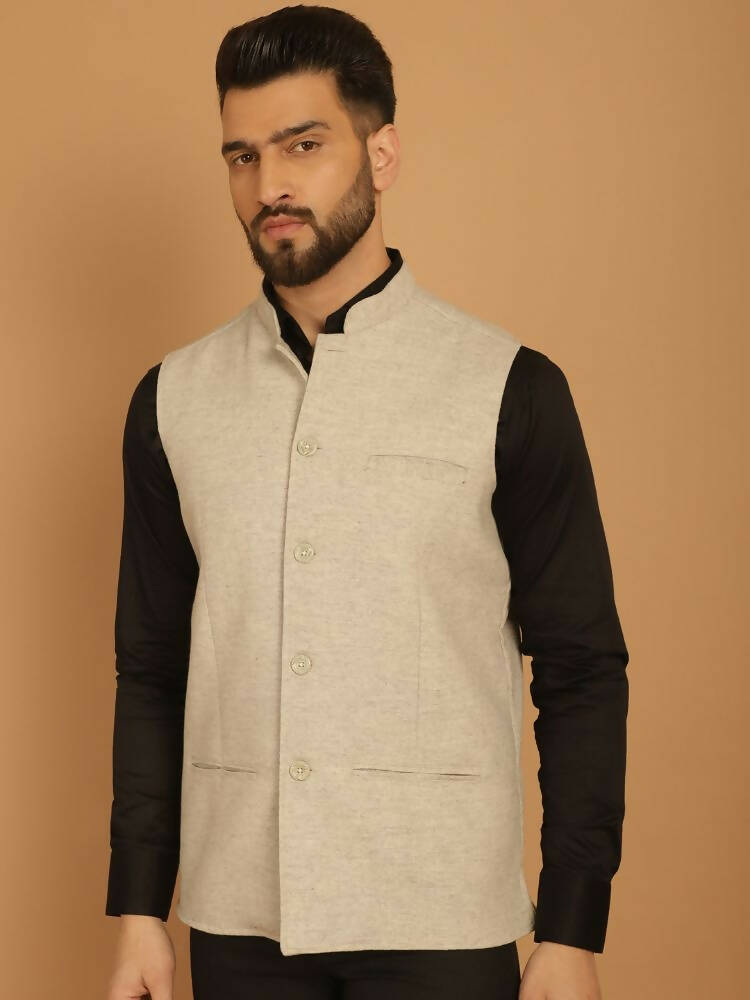 Even Apparels Pure Wool Nehru Jacket - Off White - Distacart