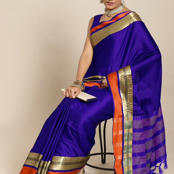 Saree Mall Blue & Copper-Toned Zari Silk Blend Uppada Sarees - Distacart