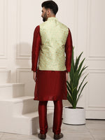 Thumbnail for Sojanya Men Maroon Solid Kurta Set & Nehru Jacket - Distacart