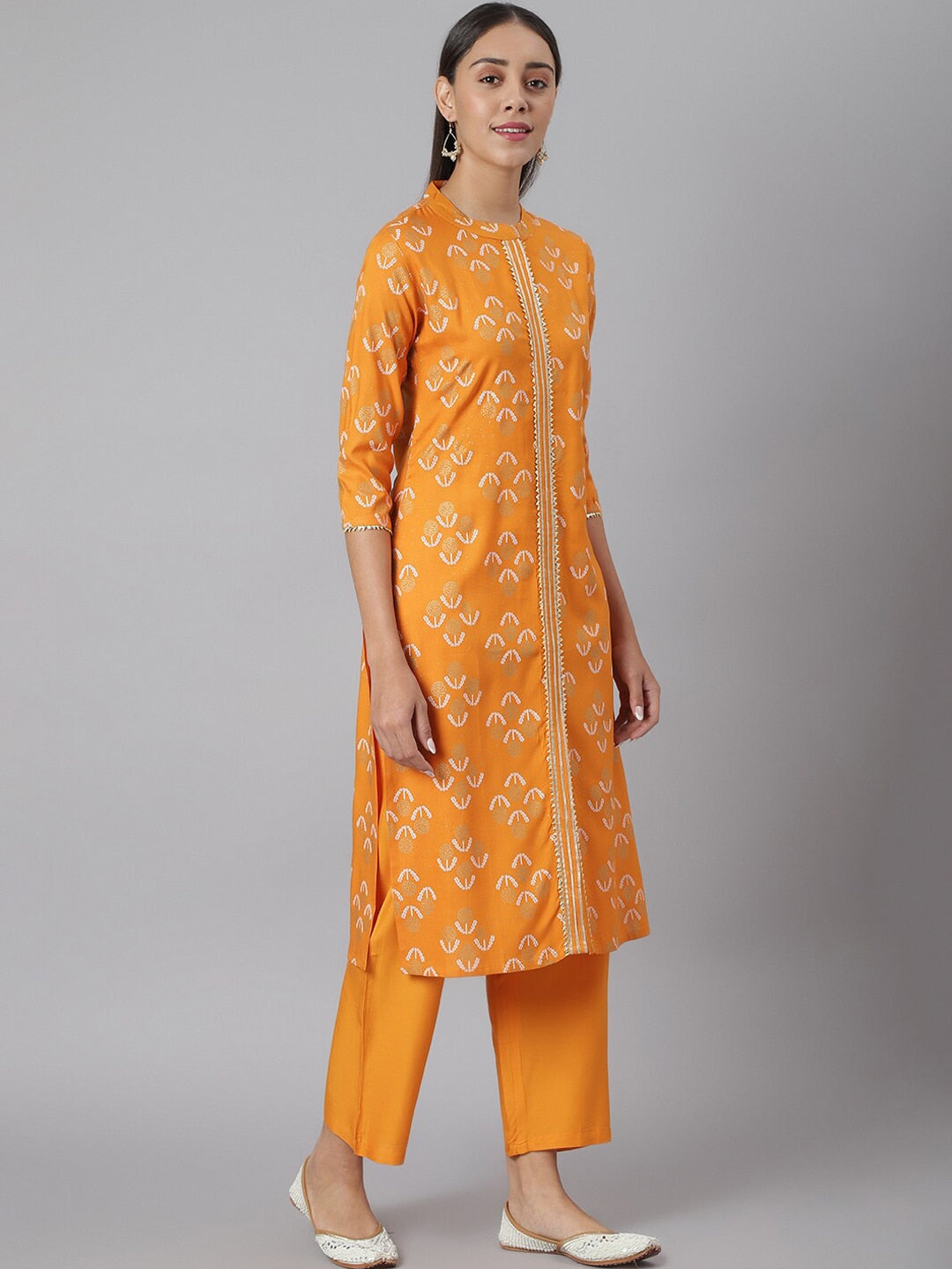 Khushal K Women Mustard Yellow Floral Printed Regular Kurta with Palazzos - Distacart