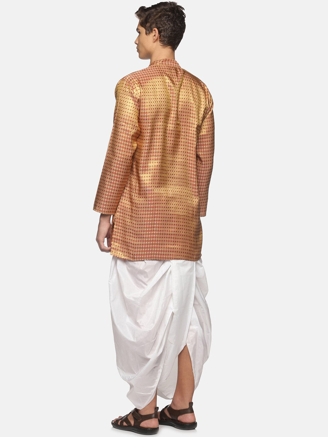 Sethukrishna Men Art Silk Golden & Red Kurta with Dhoti Pants - Distacart