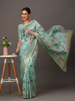 Thumbnail for Mitera Floral Organza Banarasi Zari Saree With Blouse Piece - Distacart