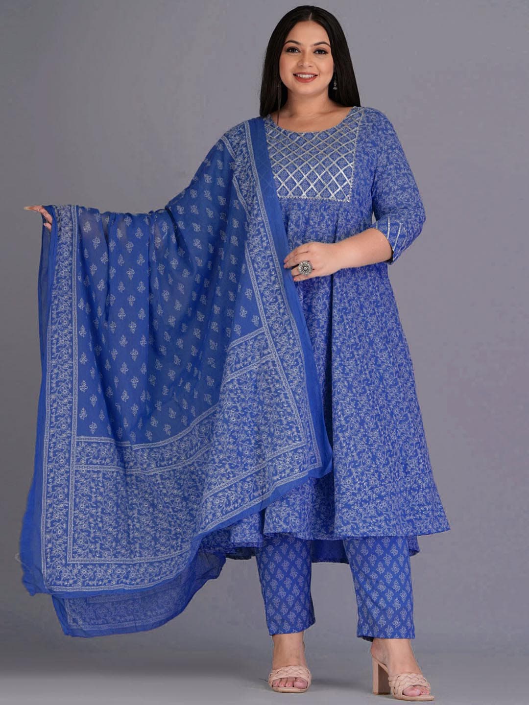 Kalini Ethnic Motifs Printed Gotta Patti Pure Cotton Kurta with Trousers & Dupatta - Distacart