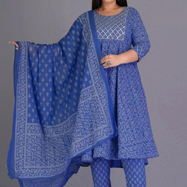 Kalini Ethnic Motifs Printed Gotta Patti Pure Cotton Kurta with Trousers & Dupatta - Distacart