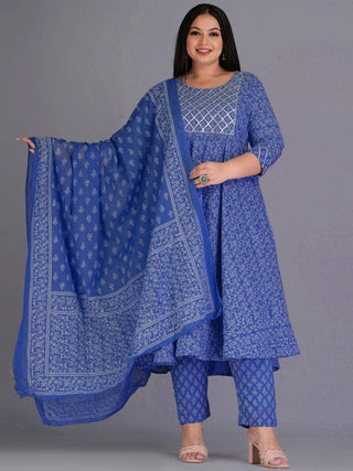 Kalini Ethnic Motifs Printed Gotta Patti Pure Cotton Kurta with Trousers & Dupatta - Distacart