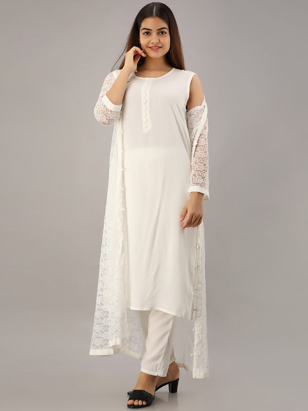 Kalini Women White Kurta with Trousers & With Dupatta - Distacart