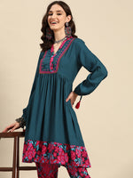 Thumbnail for Sangria Women Floral Printed Gathered A-Line Kurta with Trousers - Distacart