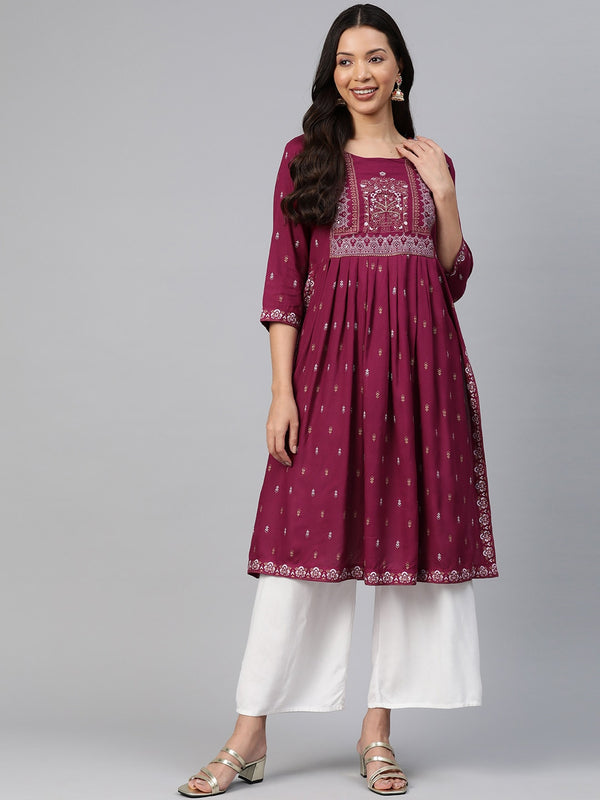 Kalini Ethnic Motifs Printed High Slit Mirror Work Kurta - Distacart