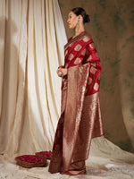 Thumbnail for Sangria Red Ethnic Motifs Woven Design Zari Banarasi Saree - Distacart