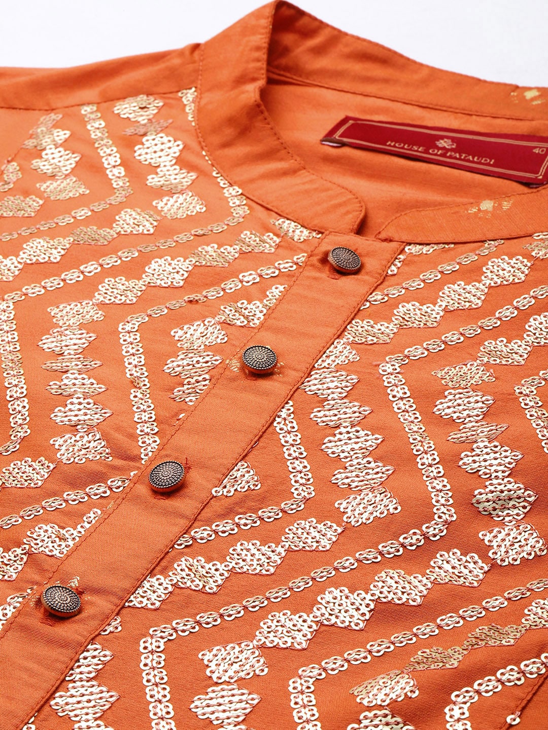 House of Pataudi Jashn Ethnic Motifs Yoke Design Sequinned Kurta - Distacart