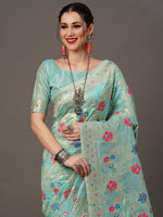 Thumbnail for Mitera Floral Organza Banarasi Zari Saree With Blouse Piece - Distacart