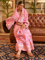 Thumbnail for Mitera Women Pink & Blue Woven Design Zari Silk Blend Paithani Saree - Distacart