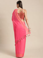 Thumbnail for Mitera Pink & Gold-Toned Floral Zari Pure Chiffon Saree - Distacart