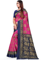 Thumbnail for Kalini Pink & Navy Blue Ethnic Motifs Art Silk Half and Half Mysore Silk Saree - Distacart