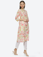 Thumbnail for Biba Floral Printed Cotton Boat Neck Straight Kurta - Distacart