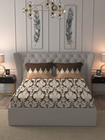 Thumbnail for MYTRIDENT Brown White Ethnic Motifs Cotton 144 TC Queen Bedsheet With 2 Pillow Covers - Distacart