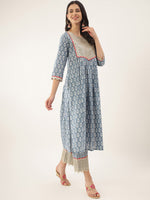 Thumbnail for Khushal K Floral Printed Zari Sequined A-Line Pure Cotton Kurta with Palazzos & Dupatta - Distacart