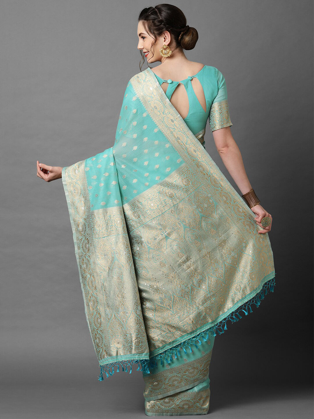 Mitera Women Sky Blue Ethnic Woven Designed Festive Saree - Distacart