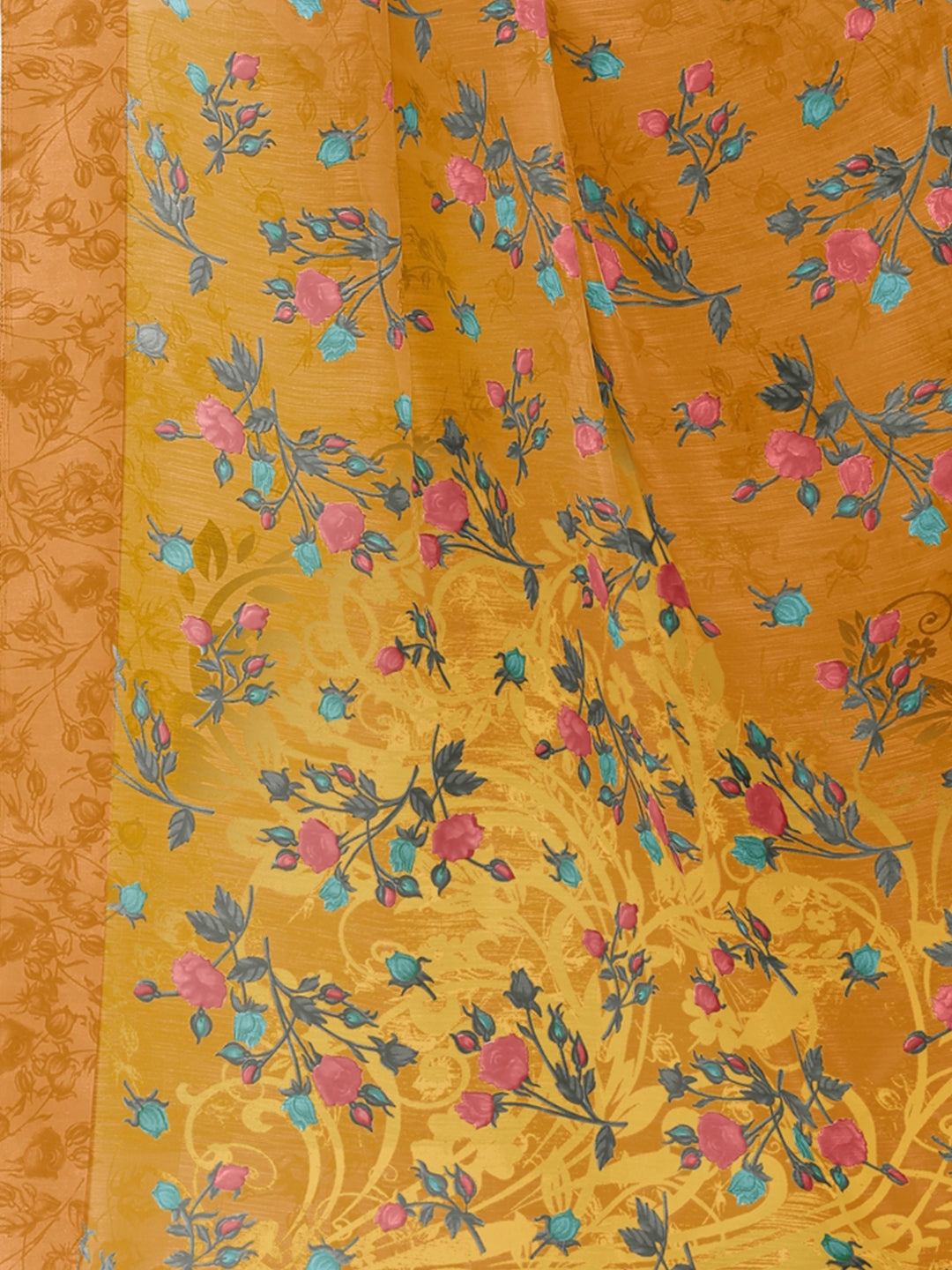 Kalini Mustard & Blue Floral Bagh Saree - Distacart