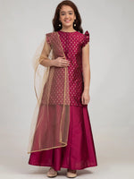 Thumbnail for NOZ2TOZ Burgundy Embroidered Kurta with Sharara & With Dupatta For Girls - Distacart