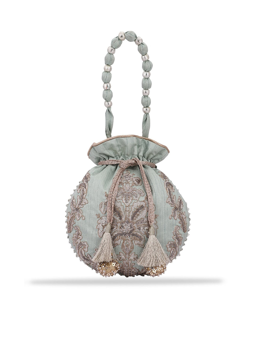 Masq Women Green & Silver-Toned Embellished Potli Clutch - Distacart