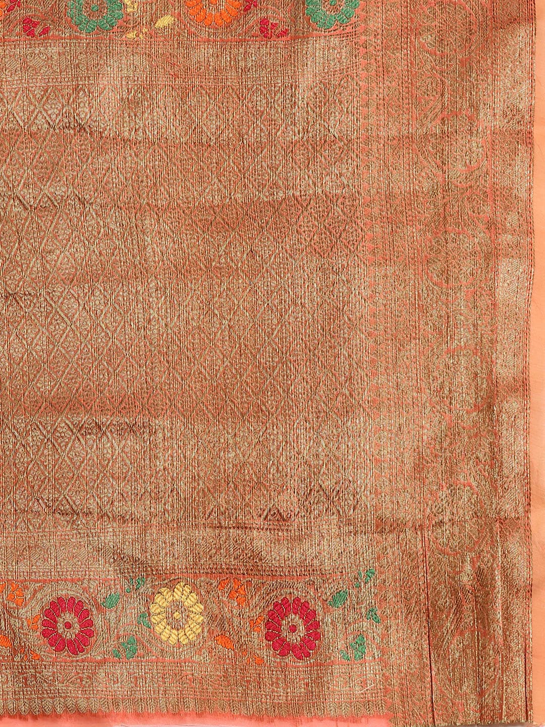 Mitera Pink & Green Floral Zari Organza Kanjeevaram Saree - Distacart