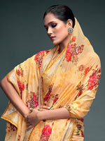 Thumbnail for Saree Mall Yellow & Gold-Toned Floral Pure Georgette Banarasi Saree - Distacart