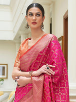 Thumbnail for Mitera Pink & Gold-Toned Woven Design Zari Silk Blend Patola Saree - Distacart