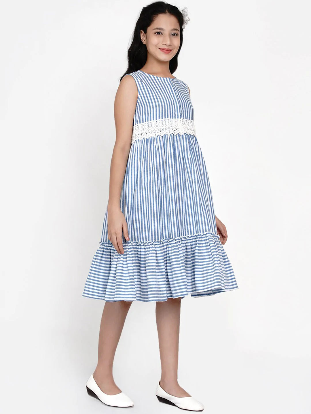 NOZ2TOZ Blue Striped Dress For Girls - Distacart