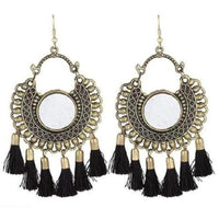 Thumbnail for German Silver Mirror Style Black Color Threads Chandbali Earrings
