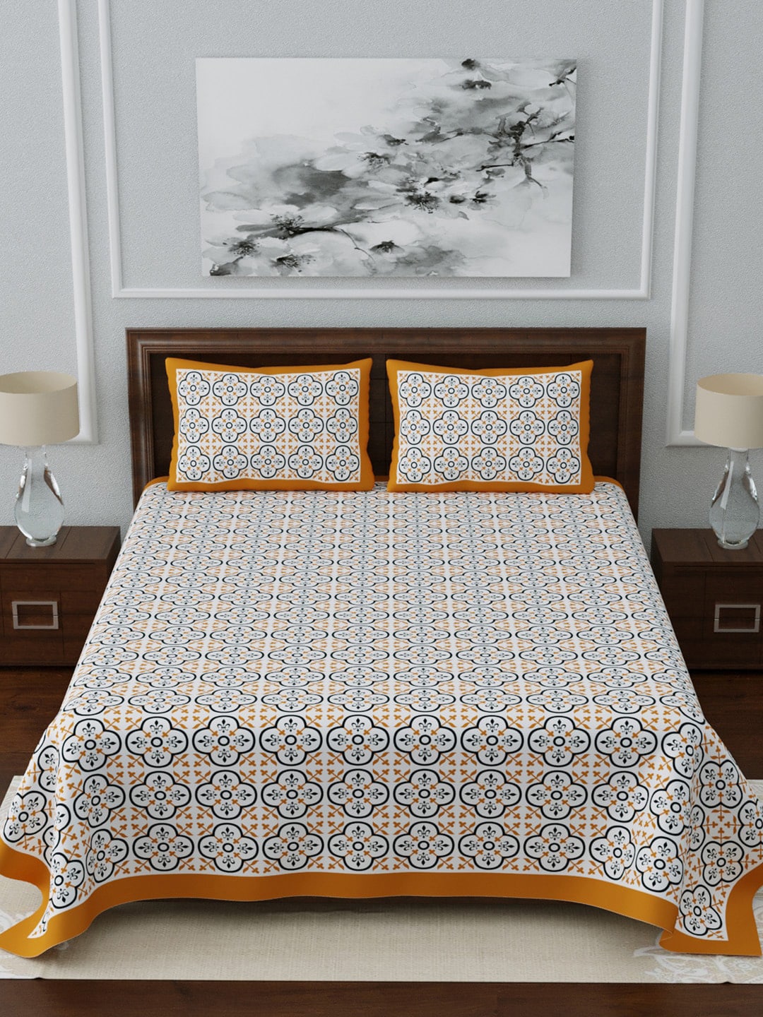 LIVING ROOTS White & Blue Ethnic Motifs Jaipuri 210 TC Cotton Double King Bedsheets With 2 Pillow Covers - Distacart