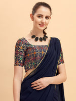 Thumbnail for Sangria Navy Blue Solid Saree - Distacart