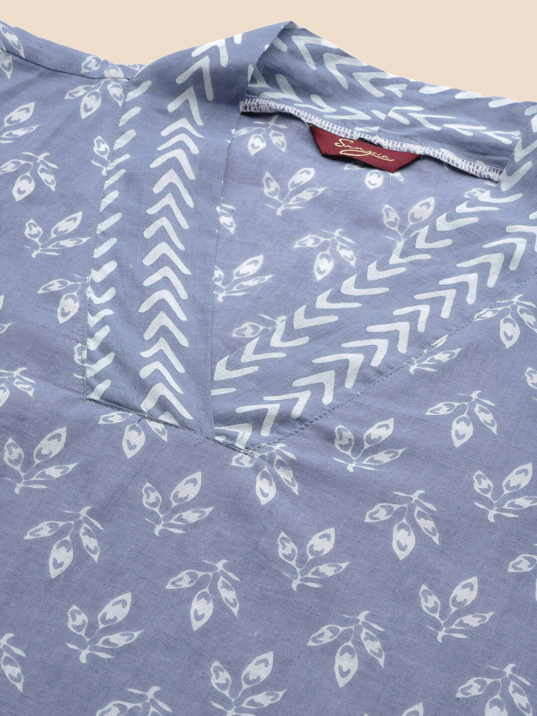 Sangria Blue & White Ethnic Motifs Printed V-Neck Pure Cotton A-Line Kurta With Salwar - Distacart