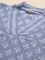 Thumbnail for Sangria Blue & White Ethnic Motifs Printed V-Neck Pure Cotton A-Line Kurta With Salwar - Distacart